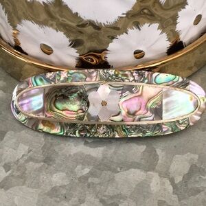 Vintage Alpaca Silver and Flower Design surrounded with Abalone Inlay Ba…